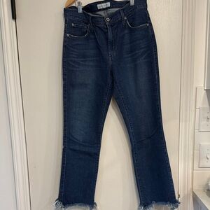 James Jeans Dark Blue Cropped Frayed-Hem Ankle Jeans